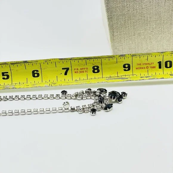 Vintage Black Rhinestone Necklace Silver Tone Choker Evening Jewelry - Picture 9 of 9
